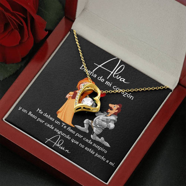 Dueña de mi corazón - Collar Forever Love para la Esposa. Jewelry/ForeverLove Acabado en oro amarillo de 18k Caja de Madera Lujo Con Luz LED 
