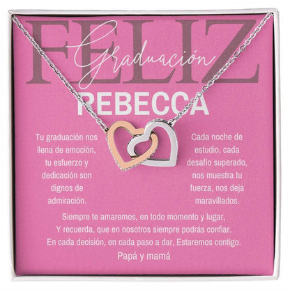 Ecos de Amor y Éxito: Collar de Corazones para Una Graduación Inolvidable - Collar Corazones Entrelazados Jewelry/InterlockingHearts Acero Inoxidable Pulido &amp; Acabado en Oro Rosa. Standard Box 