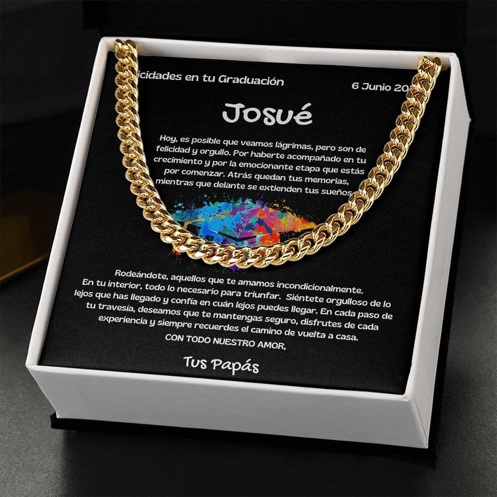 El Camino al Éxito: Collar de Cadena Cubana para Hijo - Un Regalo de Graduación Inolvidable - Personalizado Jewelry/CubanLink ShineOn Fulfillment 14K Yellow Gold Finish Standard Box 