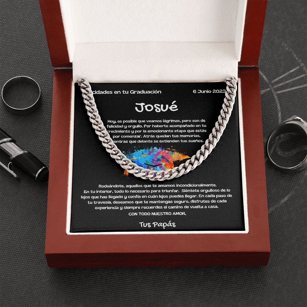 El Camino al Éxito: Collar de Cadena Cubana para Hijo - Un Regalo de Graduación Inolvidable - Personalizado Jewelry/CubanLink ShineOn Fulfillment Acero Inoxidable Luxury Box 