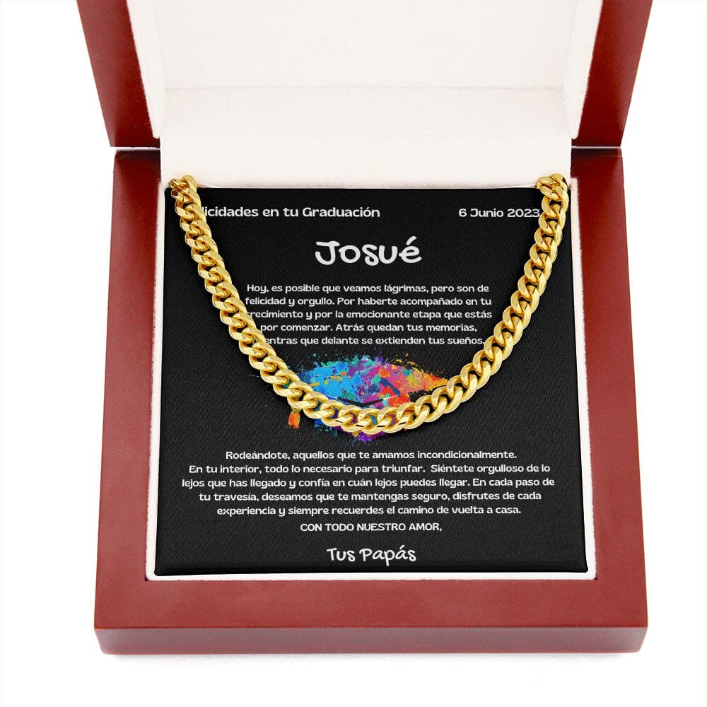 El Camino al Éxito: Collar de Cadena Cubana para Hijo - Un Regalo de Graduación Inolvidable - Personalizado Jewelry/CubanLink ShineOn Fulfillment 14K Yellow Gold Finish Luxury Box 