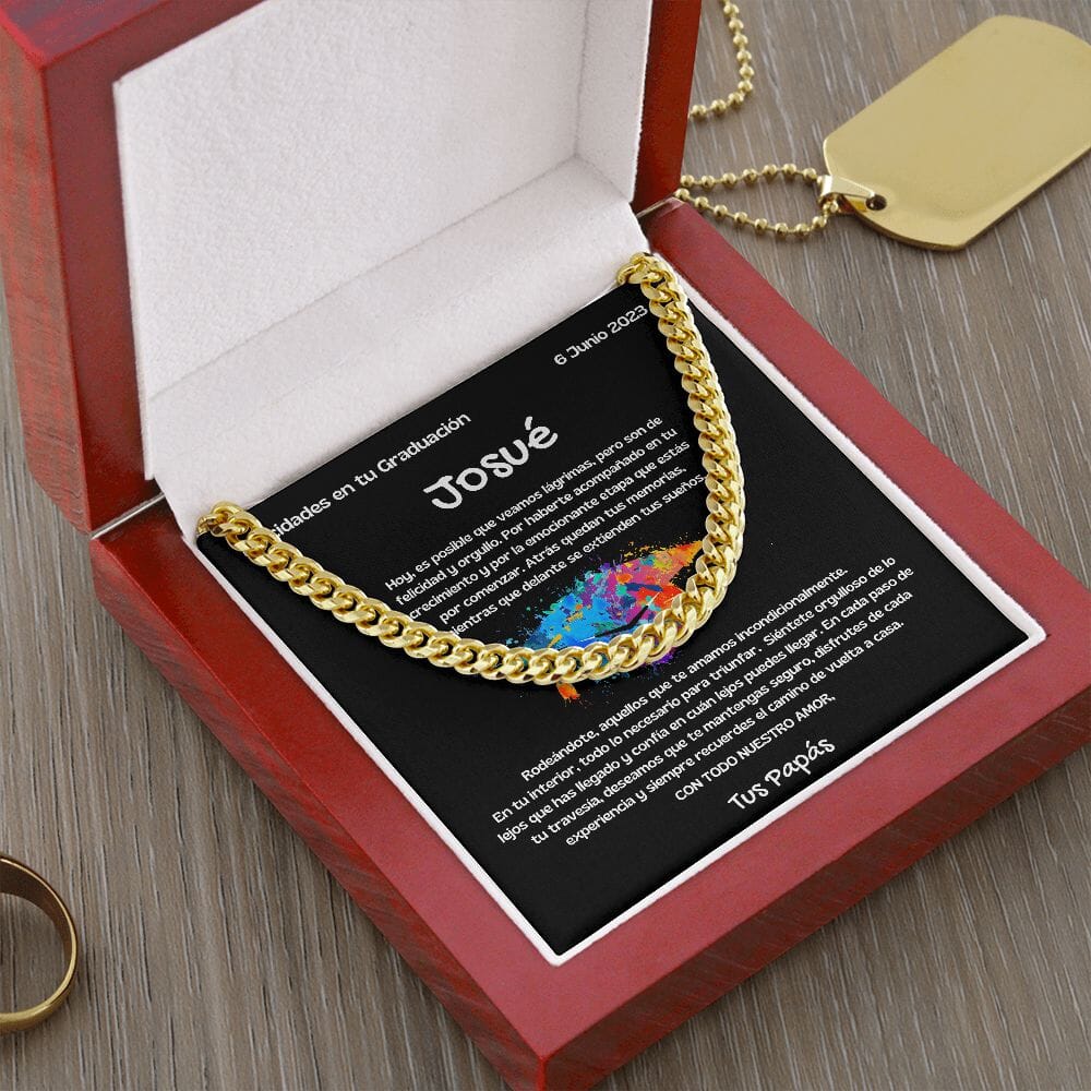 El Camino al Éxito: Collar de Cadena Cubana para Hijo - Un Regalo de Graduación Inolvidable - Personalizado Jewelry/CubanLink ShineOn Fulfillment 14K Yellow Gold Finish Luxury Box 