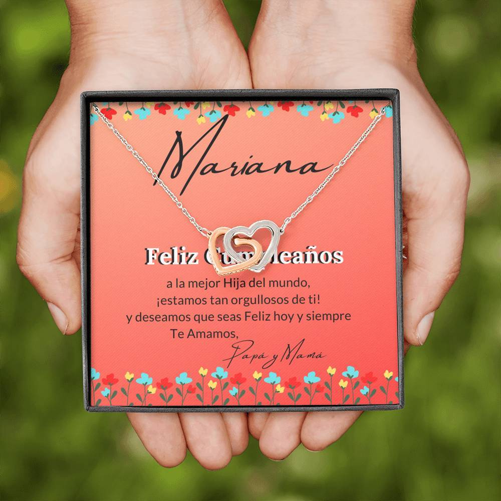El mejor regalo de Cumpleaños para tu Hija - Collar 2 corazones con tarjeta y caja de regalo Jewelry 
