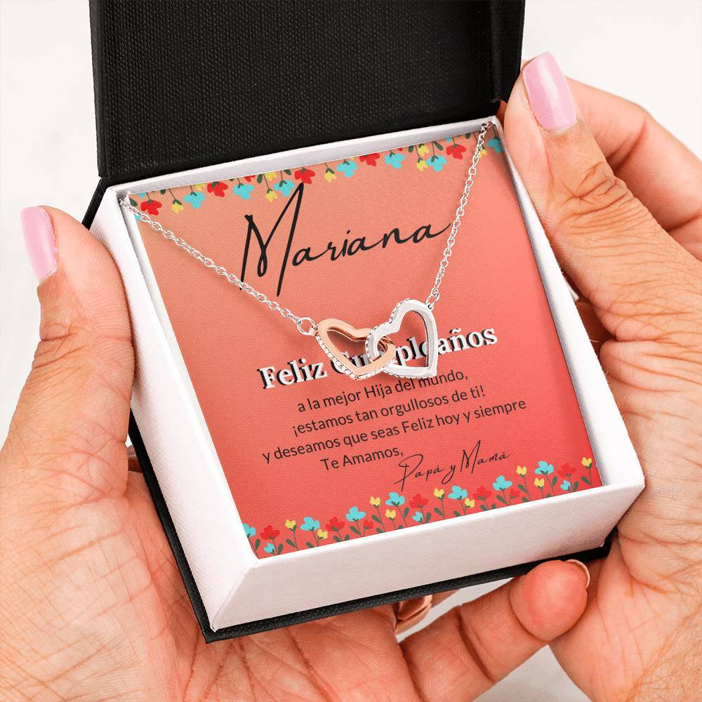 El mejor regalo de Cumpleaños para tu Hija - Collar 2 corazones con tarjeta y caja de regalo Jewelry 
