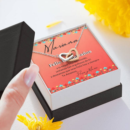 El mejor regalo de Cumpleaños para tu Hija - Collar 2 corazones con tarjeta y caja de regalo Jewelry 
