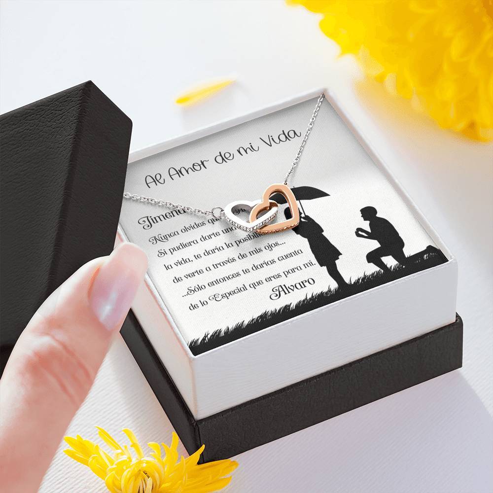 El mejor regalo para el Amor de tu vida - Collar de Dos corazones Interconectados - Personaliza la tarjeta con los nombres. Jewelry 