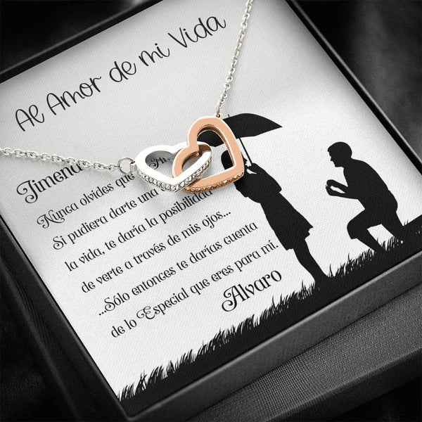 El mejor regalo para el Amor de tu vida - Collar de Dos corazones Interconectados - Personaliza la tarjeta con los nombres. Jewelry Caja Estándar Incluida 