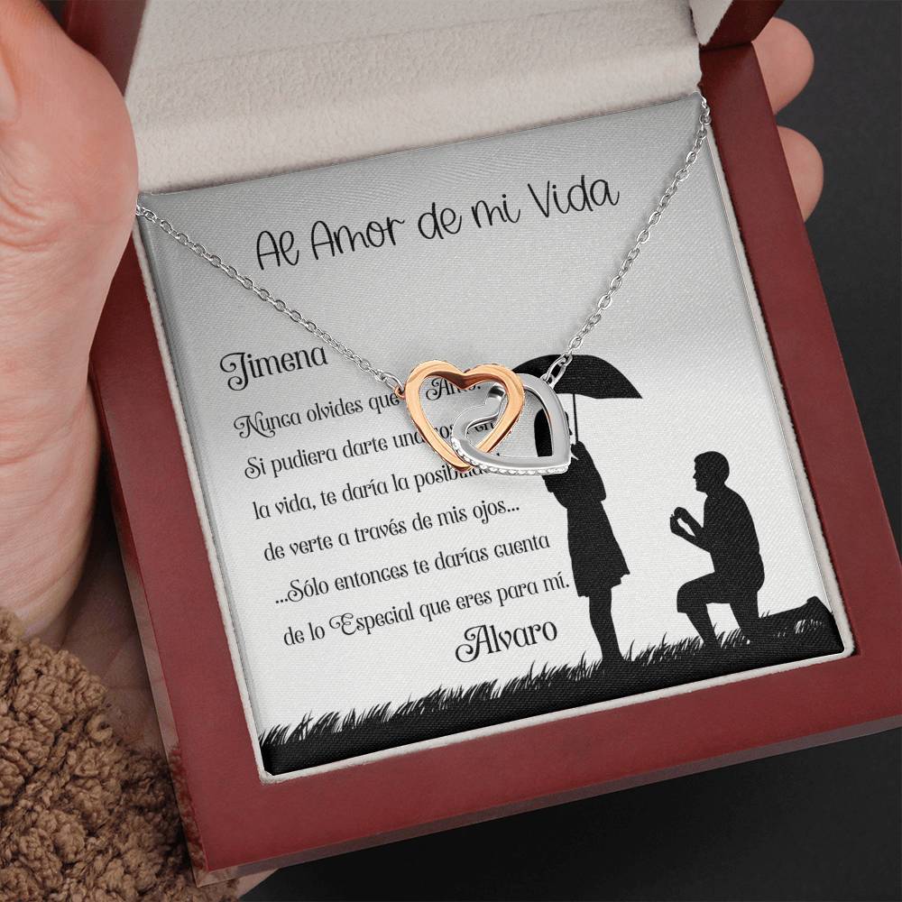 El mejor regalo para el Amor de tu vida - Collar de Dos corazones Interconectados - Personaliza la tarjeta con los nombres. Jewelry 