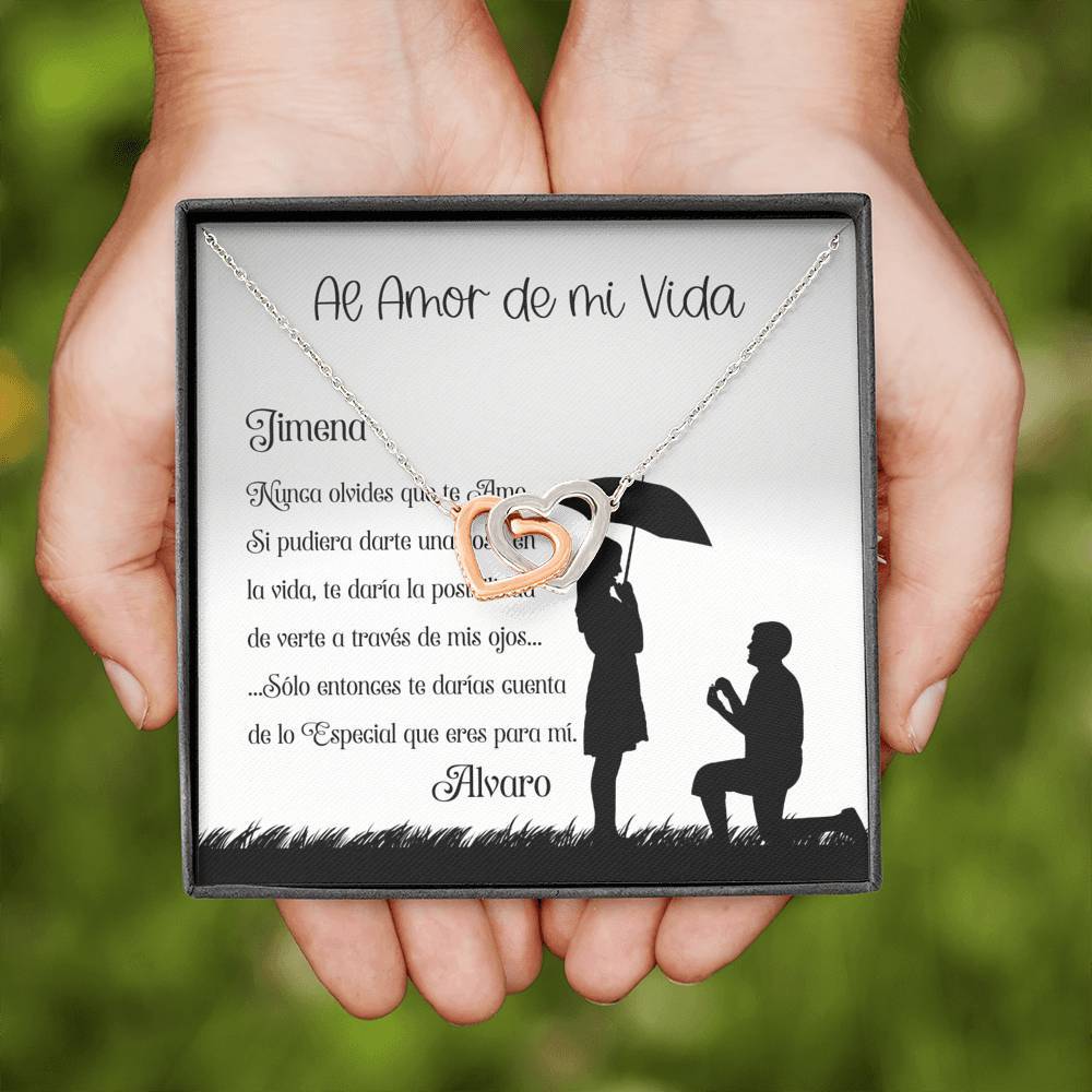 El mejor regalo para el Amor de tu vida - Collar de Dos corazones Interconectados - Personaliza la tarjeta con los nombres. Jewelry 