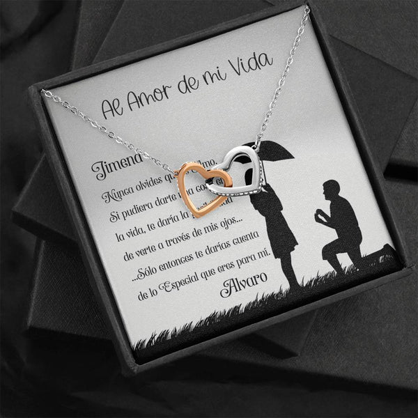 El mejor regalo para el Amor de tu vida - Collar de Dos corazones Interconectados - Personaliza la tarjeta con los nombres. Jewelry 