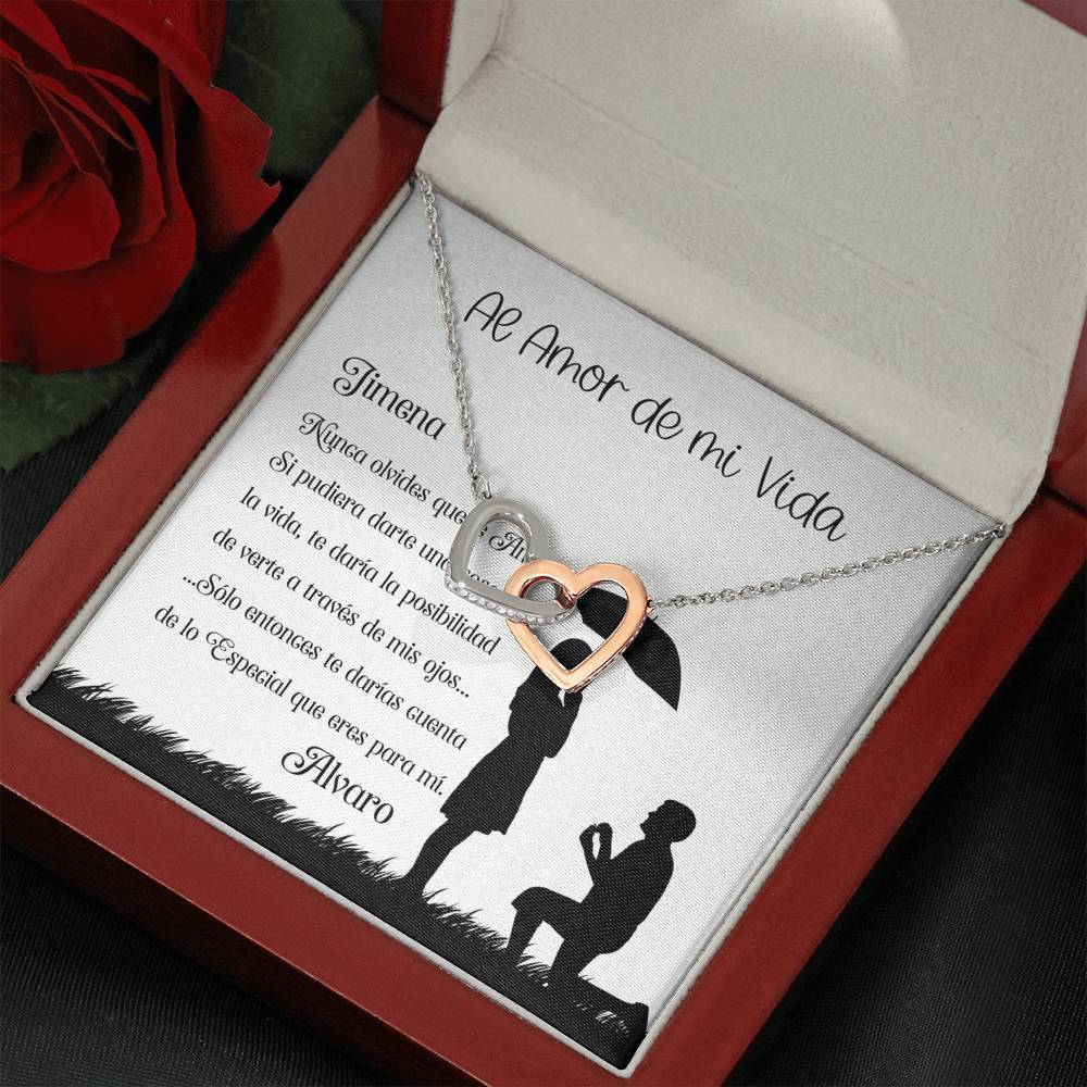 El mejor regalo para el Amor de tu vida - Collar de Dos corazones Interconectados - Personaliza la tarjeta con los nombres. Jewelry 