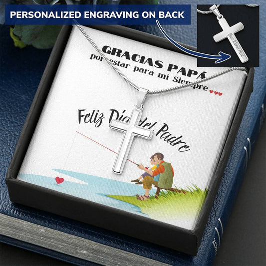 El mejor regalo para el Día del Padre - Collar Cruz Grabable Jewelry/EngravedCross Caja Regalo Incluida 