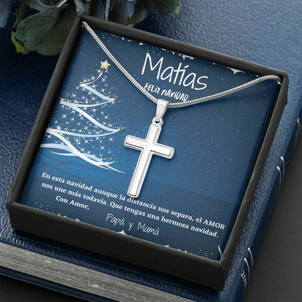 El mejor regalo para tu Hijo en esta navidad. Collar con Cruz y tarjeta personalizada. Jewelry ShineOn Fulfillment 
