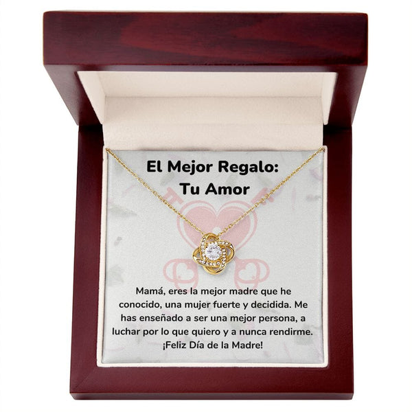 El Mejor Regalo: Tu Amor Collar Para Mamá Nudo de Amor (LoveKnot) Jewelry/LoveKnot Acabado en Oro Amarillo de 18 quilates Caja de Lujo Madera Con Luz led 