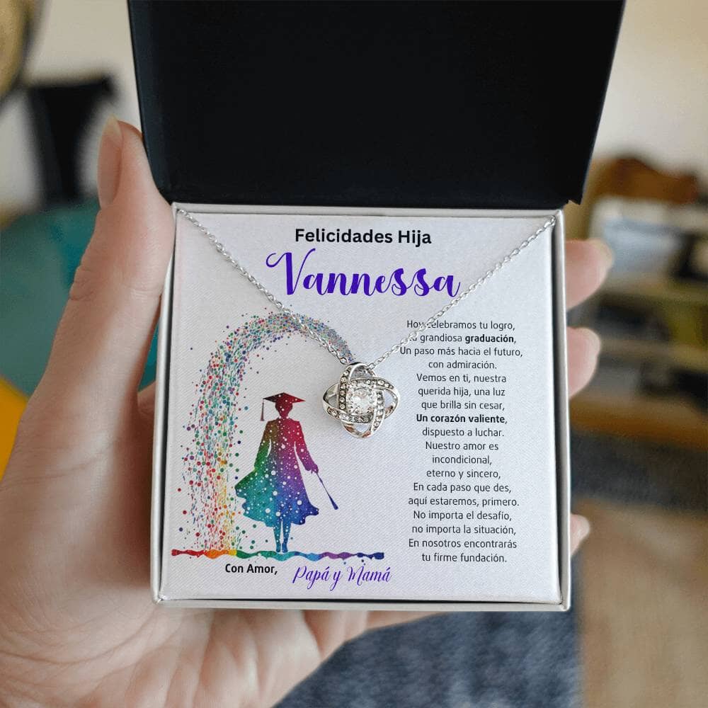 El Nudo Eterno del Amor: Un Legado de Luz y Coraje en tu Graduación Jewelry/LoveKnot Acabado en oro blanco de 14 k Standard Box 