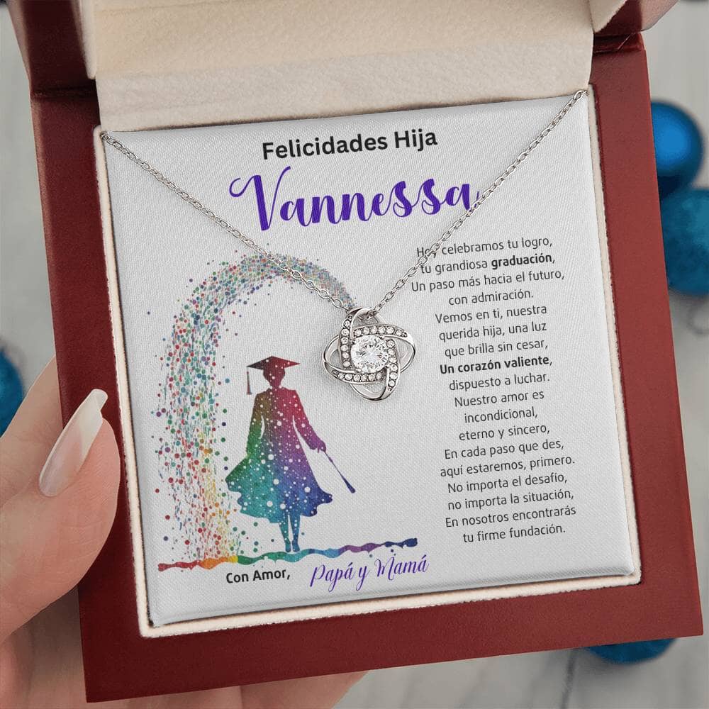 El Nudo Eterno del Amor: Un Legado de Luz y Coraje en tu Graduación Jewelry/LoveKnot Acabado en oro blanco de 14 k Luxury Box 