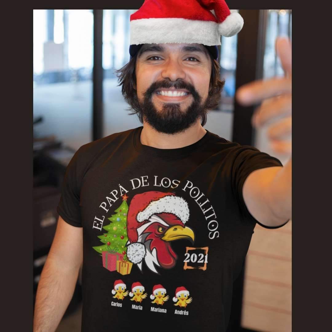 El Papá de Los Pollitos Navidad 2021 Camiseta de manga corta unisex (Personalizada) T-Shirt Regalos.Gifts Black S 