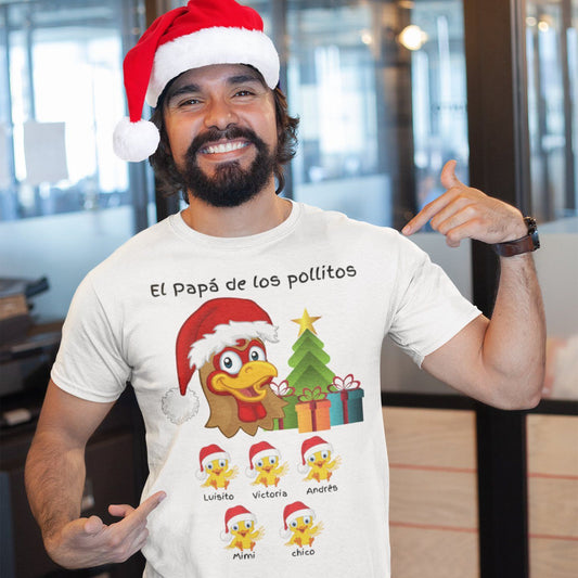 El Papá de Los Pollitos (Personalizada) - Versión Navideña T-Shirt White S 