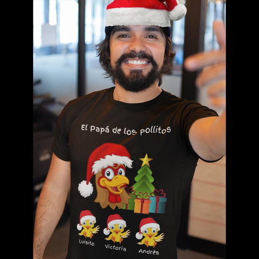 El Papá de Los Pollitos (Personalizada) - Versión Navideña T-Shirt Black S 