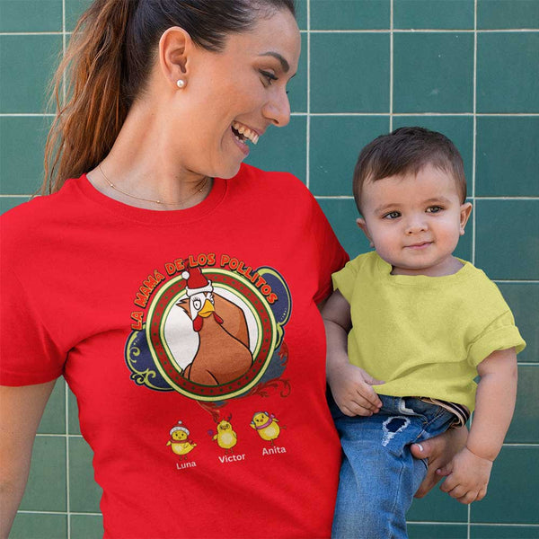 El Papá, La Mamá, El Abuelo, La Abuela, El Tío ,La Tía de los Pollitos Navidad 2022 - Unisex Jersey Short Sleeve Tee shirt T-Shirt printify Red S 
