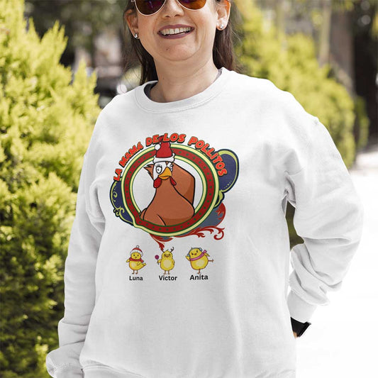 El Papá, La Mamá, El Abuelo, La Abuela, El Tío ó la Tía de los Pollitos Navidad 2022 - Sudadera Personalizada Sweatshirt White S 