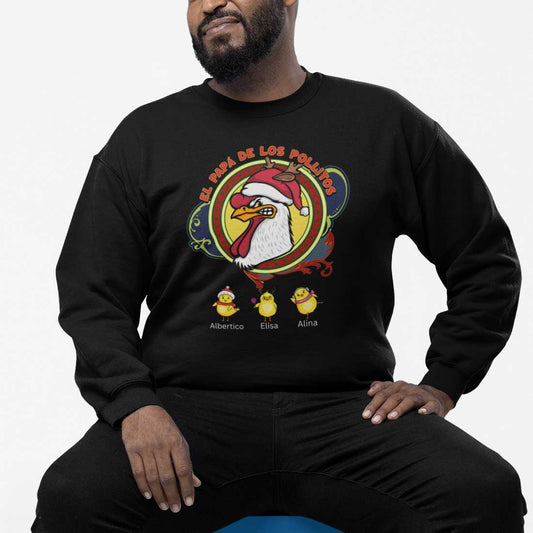 El Papá, La Mamá, El Abuelo, La Abuela, El Tío ó la Tía de los Pollitos Navidad 2022 - Sudadera Personalizada Sweatshirt Black S 