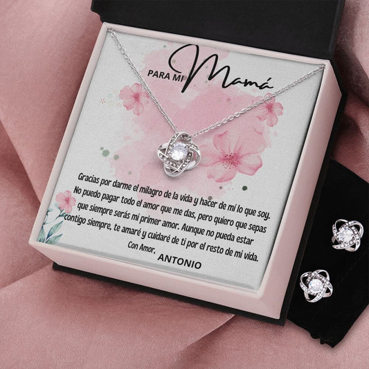 ¡El regalo perfecto de un Hijo a su madre - Collar Personalizado Nudo de Amor con Zarcillos Jewelry/LoveKnot 