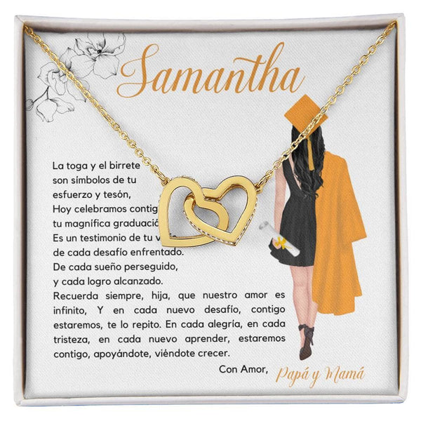 El Regalo Perfecto para Celebrar su Graduación, Collar Corazones Entrelazados con Tarjeta Personalizada Jewelry/InterlockingHearts Acabado en Oro Amarillo de 18 quilates Standard Box 