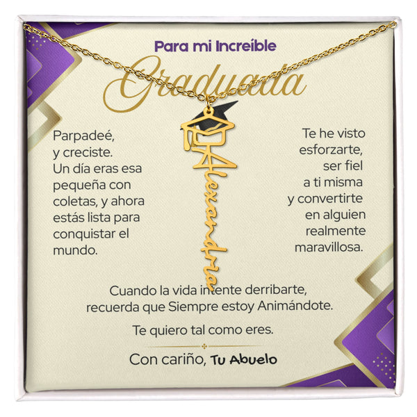 El Regalo que Guarda un Momento Inolvidable - Collar de Graduación para Ella (nieta, hija, hermana, sobrina...) Jewelry/NameNecklace Acabado en Oro Amarillo de 18 quilates Caja de Regalo incluida 