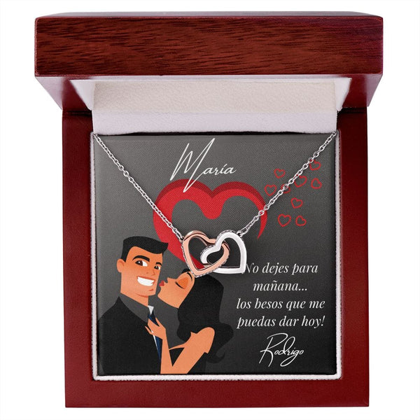 El regalo que tu pareja merece y con un mensaje que te conviene - No dejes para mañana… Collar 2 corazones con Tarjeta para enamorarla más. Jewelry Caja de Lujo de Madera con Luz - Mahogany 