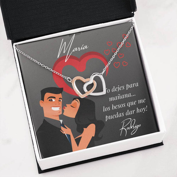 El regalo que tu pareja merece y con un mensaje que te conviene - No dejes para mañana… Collar 2 corazones con Tarjeta para enamorarla más. Jewelry 