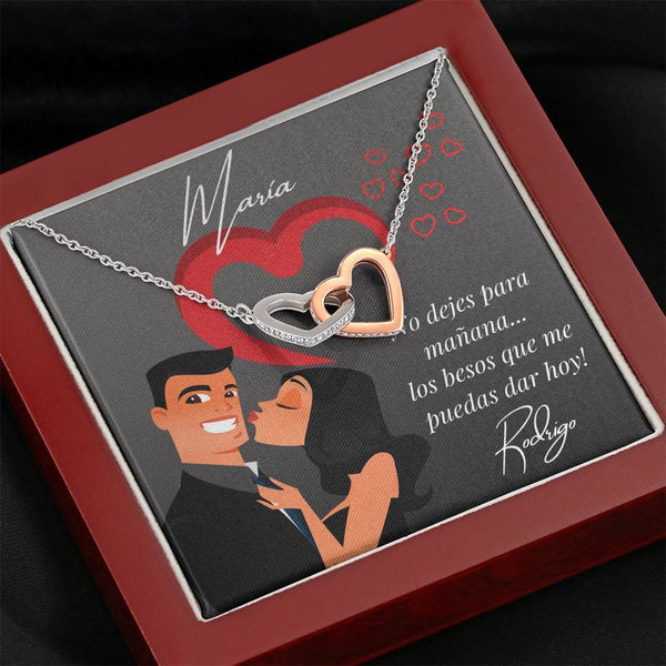 El regalo que tu pareja merece y con un mensaje que te conviene - No dejes para mañana… Collar 2 corazones con Tarjeta para enamorarla más. Jewelry 