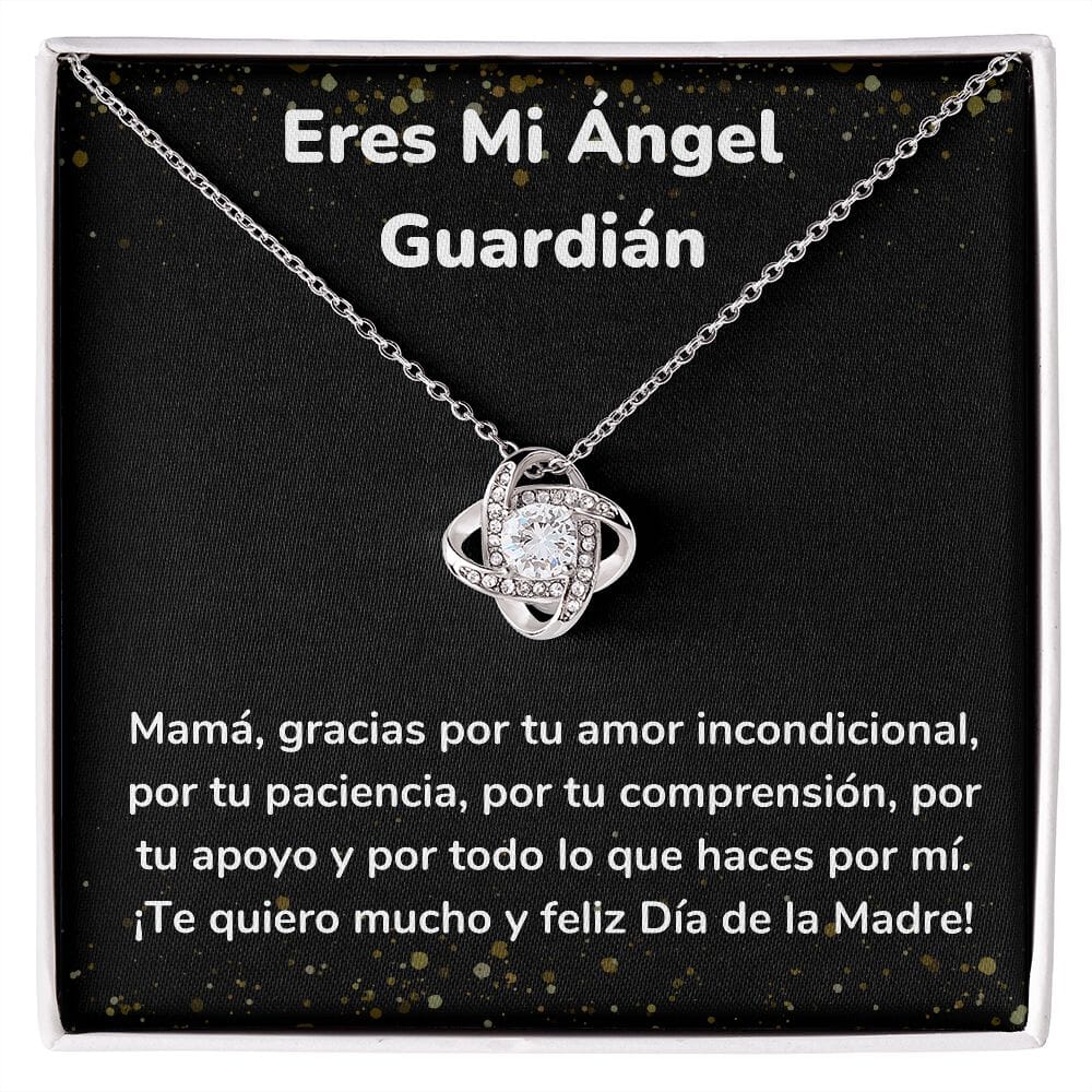 Eres Mi Ángel Guardián -Collar para Mamá (Nudo de Amor) Love Knot Jewelry/LoveKnot Acabado en oro blanco de 14 k Cajita Estándar (Gratis) 