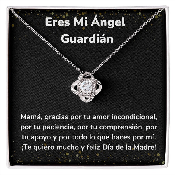 Eres Mi Ángel Guardián -Collar para Mamá (Nudo de Amor) Love Knot Jewelry/LoveKnot Acabado en oro blanco de 14 k Cajita Estándar (Gratis) 