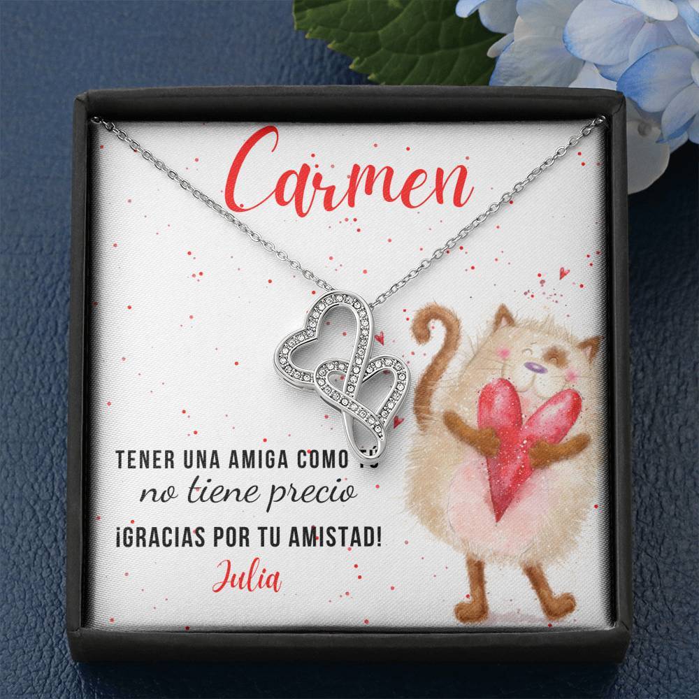 Este regalo es para esa Amiga Especial que siempre está para ti… Collar 2 corazones Dobles. Personaliza la tarjeta. Jewelry 
