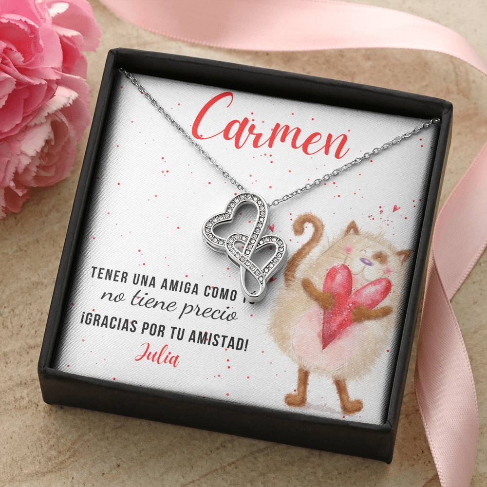 Este regalo es para esa Amiga Especial que siempre está para ti… Collar 2 corazones Dobles. Personaliza la tarjeta. Jewelry 