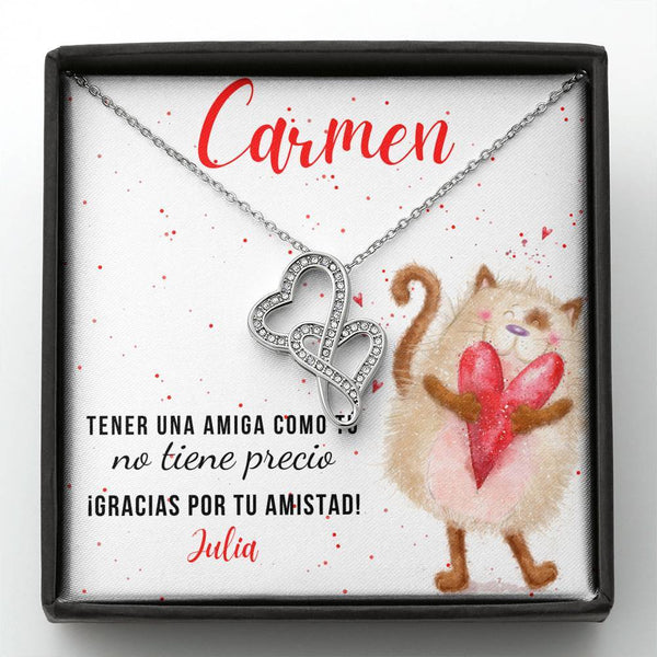 Este regalo es para esa Amiga Especial que siempre está para ti… Collar 2 corazones Dobles. Personaliza la tarjeta. Jewelry 