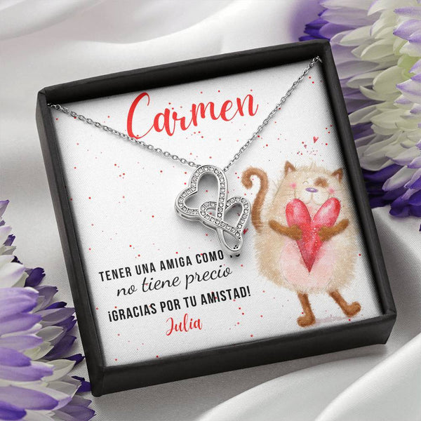 Este regalo es para esa Amiga Especial que siempre está para ti… Collar 2 corazones Dobles. Personaliza la tarjeta. Jewelry 