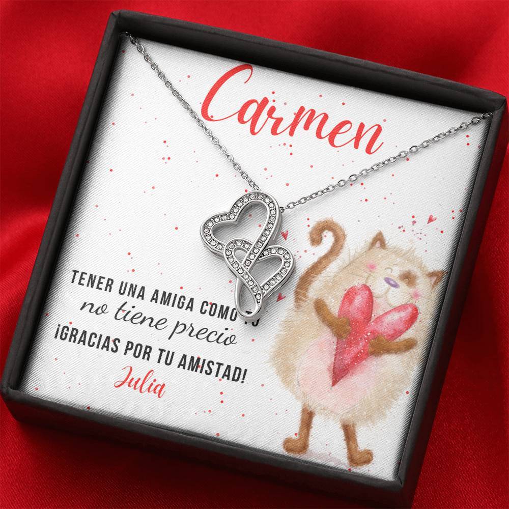 Este regalo es para esa Amiga Especial que siempre está para ti… Collar 2 corazones Dobles. Personaliza la tarjeta. Jewelry 