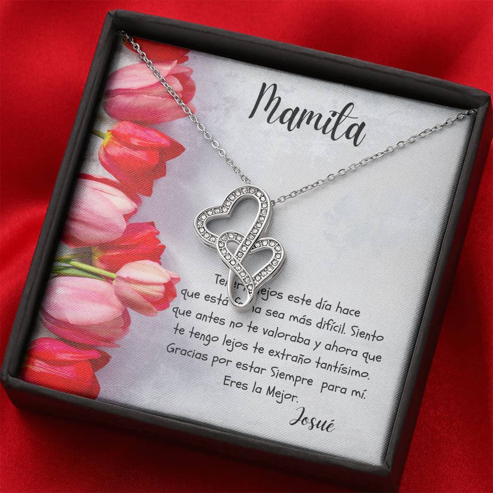Este regalo es para tu mamá que está lejos hoy - Collar 2 corazones Dobles - Nuevo producto. Personaliza la tarjeta. Jewelry 