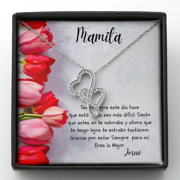 Este regalo es para tu mamá que está lejos hoy - Collar 2 corazones Dobles - Nuevo producto. Personaliza la tarjeta. Jewelry ShineOn Fulfillment Caja Estándar 
