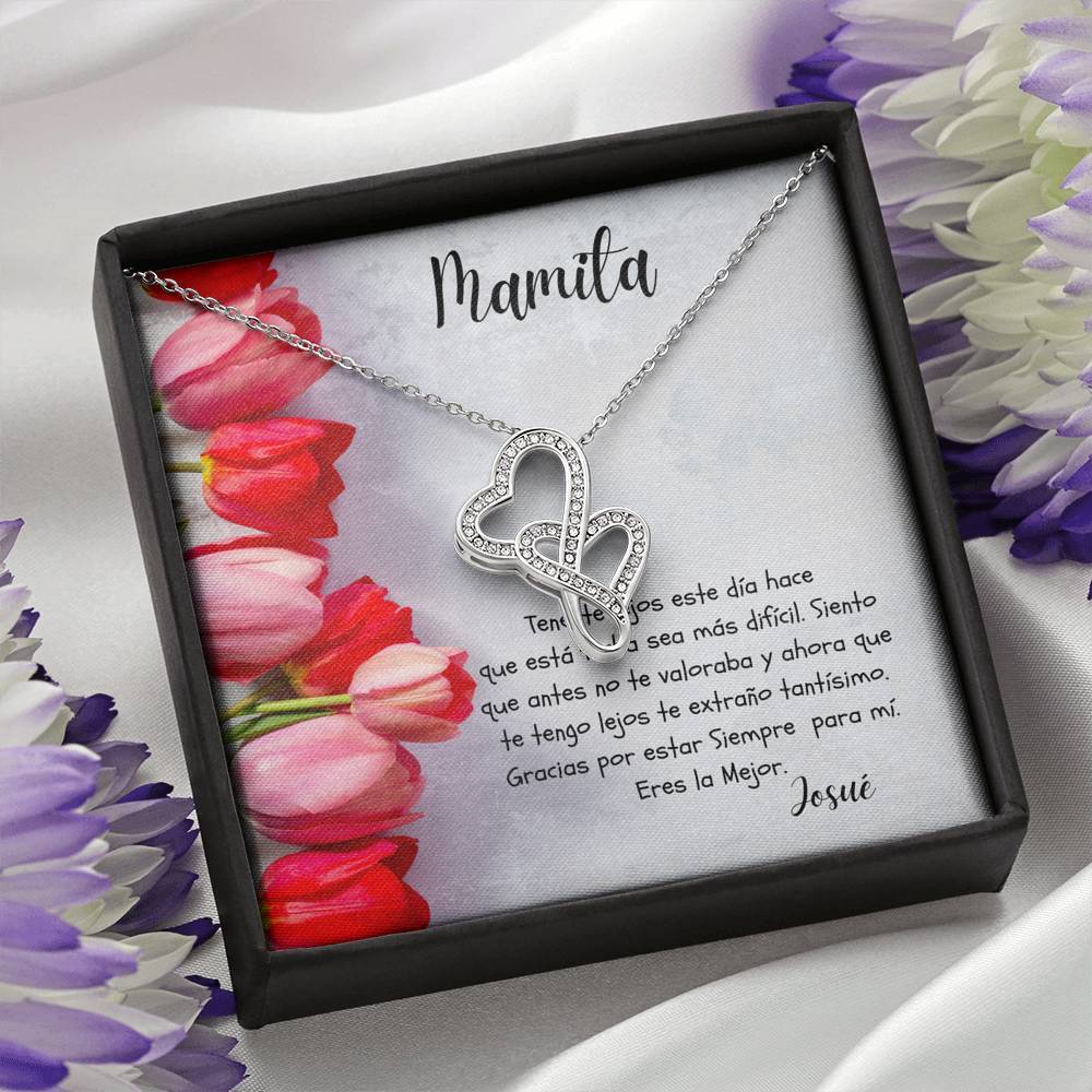 Este regalo es para tu mamá que está lejos hoy - Collar 2 corazones Dobles - Nuevo producto. Personaliza la tarjeta. Jewelry 