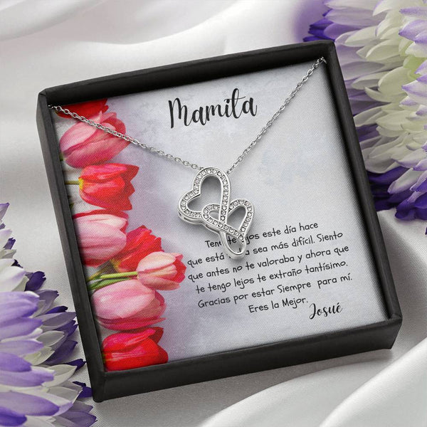 Este regalo es para tu mamá que está lejos hoy - Collar 2 corazones Dobles - Nuevo producto. Personaliza la tarjeta. Jewelry 