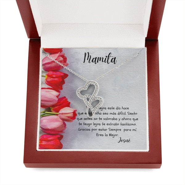 Este regalo es para tu mamá que está lejos hoy - Collar 2 corazones Dobles - Nuevo producto. Personaliza la tarjeta. Jewelry Caja de Madera con Luz estilo Mahogany 