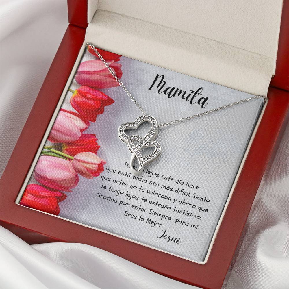 Este regalo es para tu mamá que está lejos hoy - Collar 2 corazones Dobles - Nuevo producto. Personaliza la tarjeta. Jewelry 