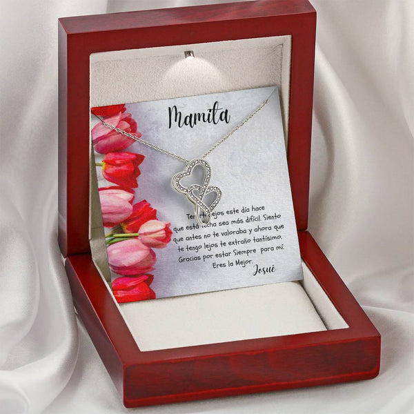 Este regalo es para tu mamá que está lejos hoy - Collar 2 corazones Dobles - Nuevo producto. Personaliza la tarjeta. Jewelry ShineOn Fulfillment 