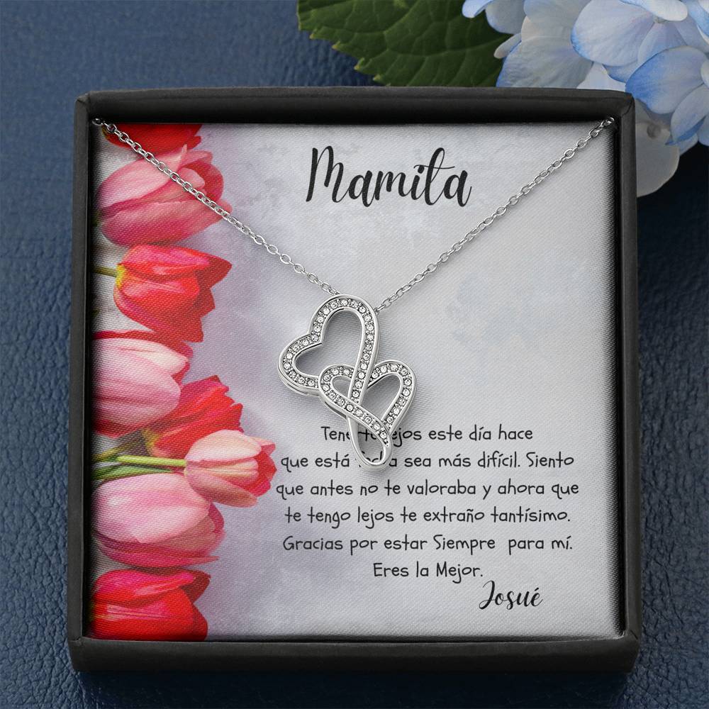 Este regalo es para tu mamá que está lejos hoy - Collar 2 corazones Dobles - Nuevo producto. Personaliza la tarjeta. Jewelry 