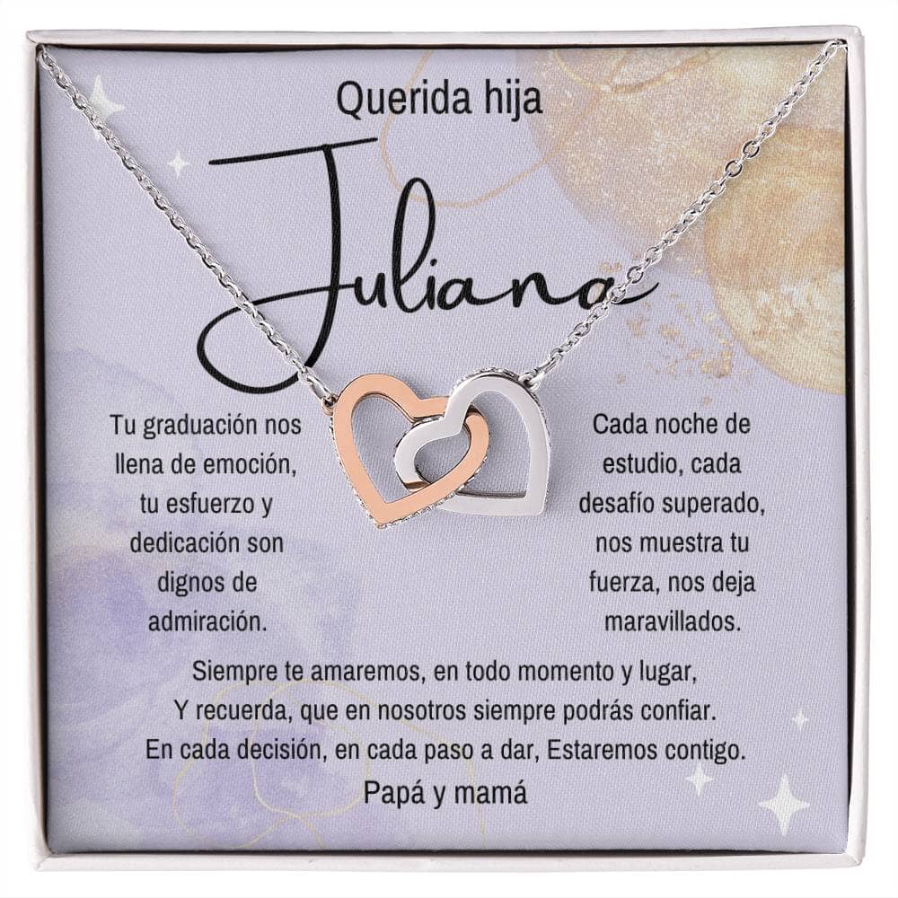 (Para Ella) Eterno Vínculo: Collar de Corazones para una Graduación Inolvidable Jewelry/InterlockingHearts Acero Inoxidable Pulido &amp; Acabado en Oro Rosa. Standard Box 