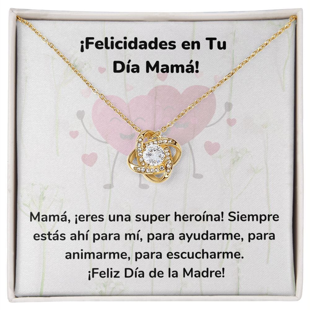 ¡Felicidades en Tu Día Mamá! Collar Para Mamá Nudo de Amor (LoveKnot) Jewelry/LoveKnot Acabado en Oro Amarillo de 18 quilates Cajita Estándar (GRATIS) 