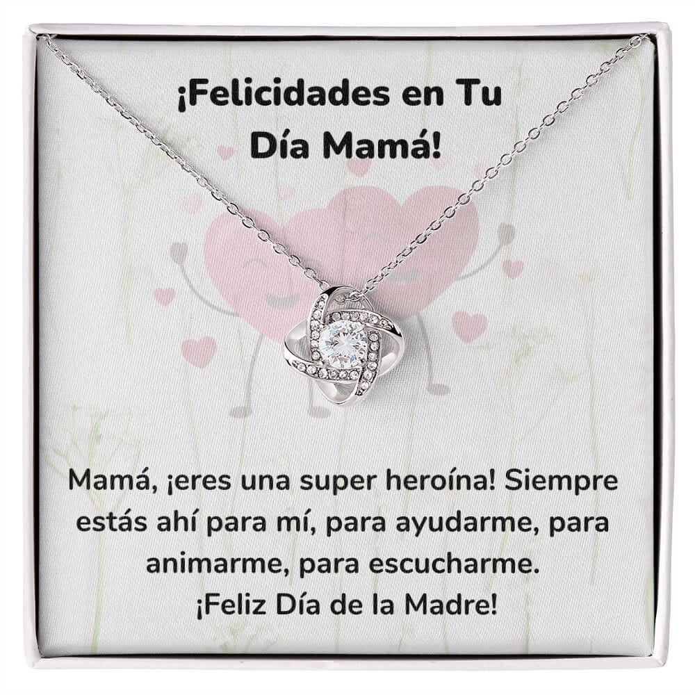 ¡Felicidades en Tu Día Mamá! Collar Para Mamá Nudo de Amor (LoveKnot) Jewelry/LoveKnot Acabado en oro blanco de 14 k Cajita Estándar (GRATIS) 